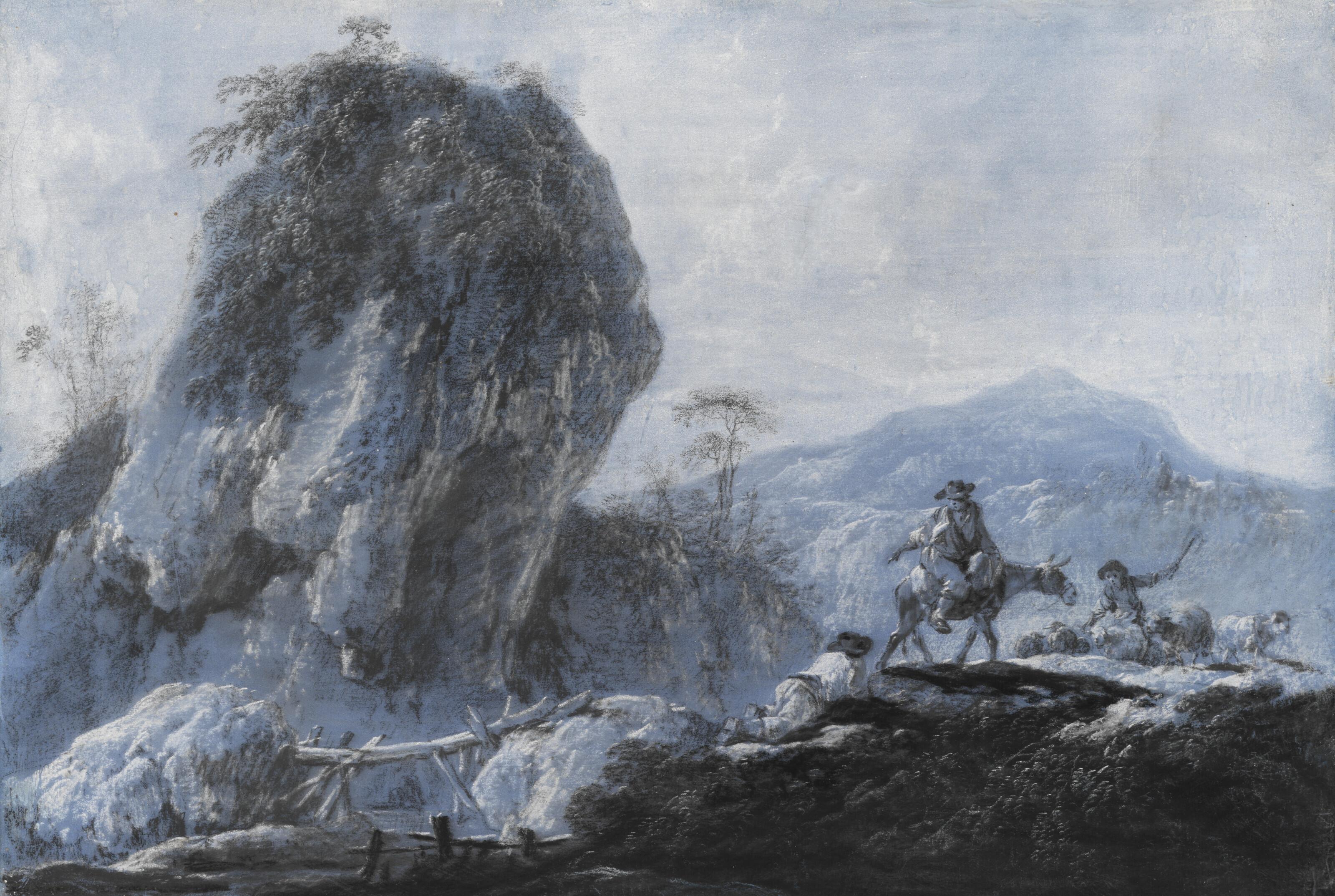 Jean Pillement - A pair of pastoral landscapes with peasants and sheep