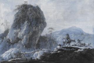 Jean Pillement - A pair of pastoral landscapes with peasants and sheep