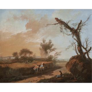 Jean Pillement - An Italianate Landscape With Travellers On A Track