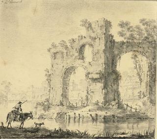 Jean Pillement - Figures in a village; and A horseman before a ruin