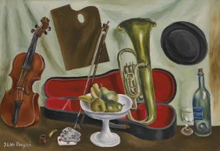 Jean Pougny - Instruments De Musique Et Vase De Fruits