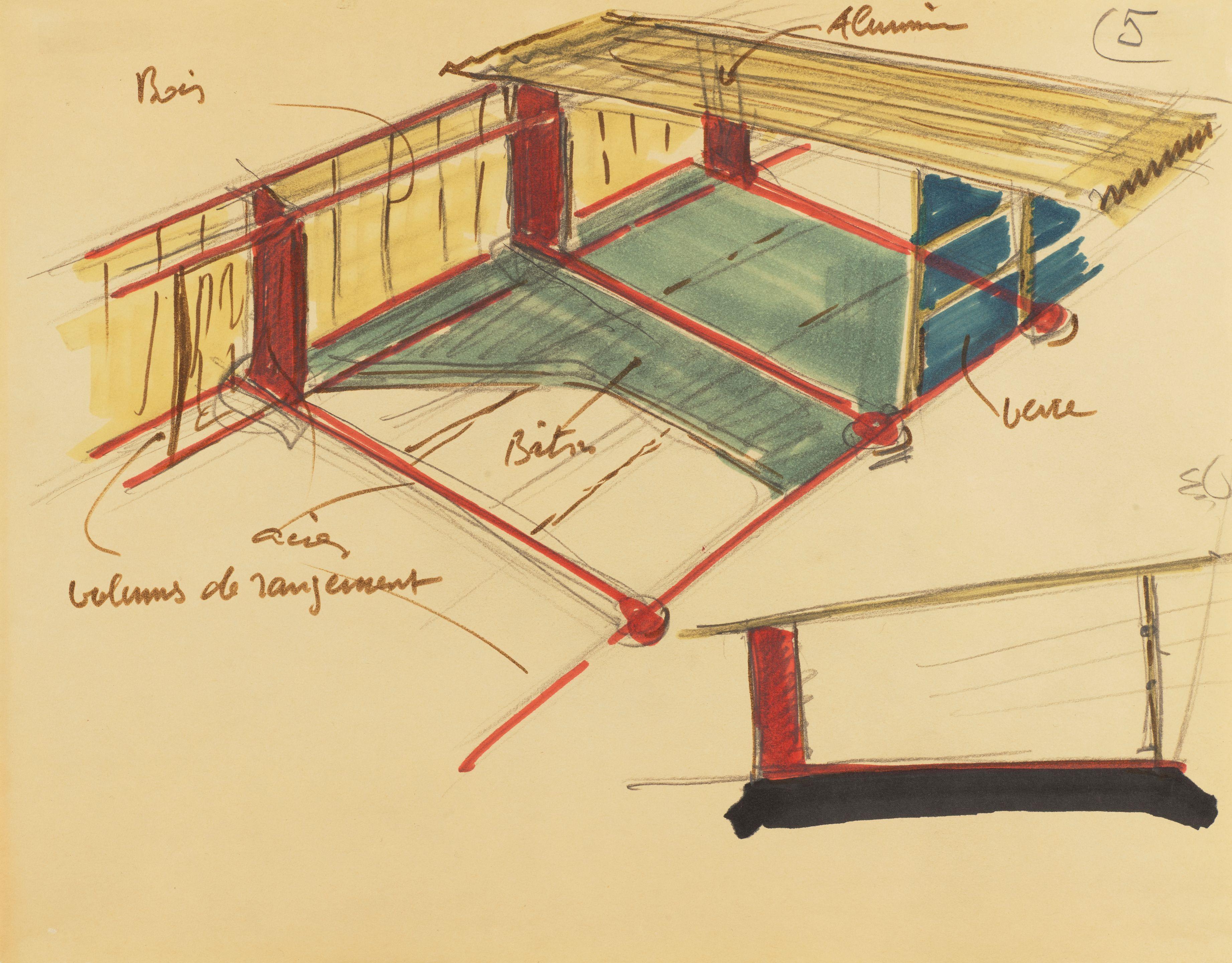 Jean Prouvé - Architectural Presentation Drawing
