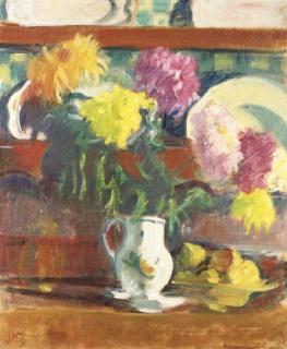 Jean Puy - Dahlias Et Coupe de Fruits