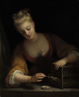 Jean Raoux - Jeune fille faisant manger des oiseaux