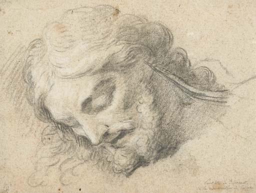 Jean Restout - La Tête du Christ Penchée Vers la Gauche (Recto); Etude de Draperie (Verso)