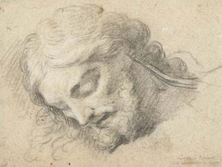 Jean Restout - La Tête du Christ Penchée Vers la Gauche (Recto); Etude de Draperie (Verso)