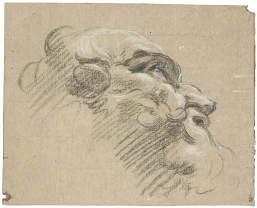 Jean Restout - Tête de Vieillard Tourné En Haut À Droite