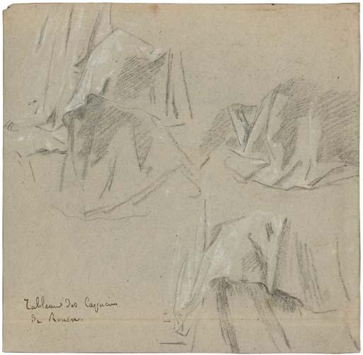Jean Restout - Trois Études de Draperies (Recto); Une Étude de Draperie Pour Un Homme Agenouillé (Verso)