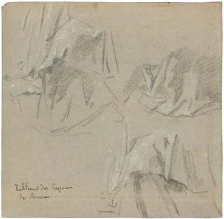 Jean Restout - Trois Études de Draperies (Recto); Une Étude de Draperie Pour Un Homme Agenouillé (Verso)