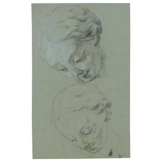 Jean Restout - Two Studies Of The Head Of A Girl Looking Down