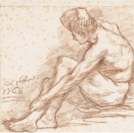 Jean-Robert Ango - Homme Nu Assis, Vu de Profil Vers La Gauche (Recto); Etudes de Figures (Verso)