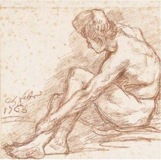 Jean-Robert Ango - Homme Nu Assis, Vu de Profil Vers La Gauche (Recto); Etudes de Figures (Verso)