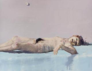 Jean Rustin - Femme sur un drap bleu