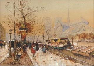 Jean Salabet - A market near Notre-Dame, Paris