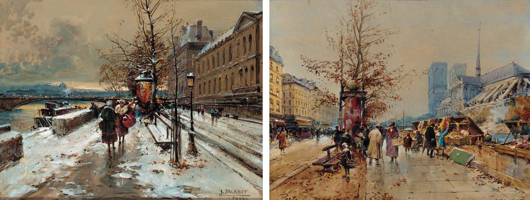 Jean Salabet - Le Louvre Avec Le Pont Des Arts; And Notre Dame Avec Le Quai De La Seine