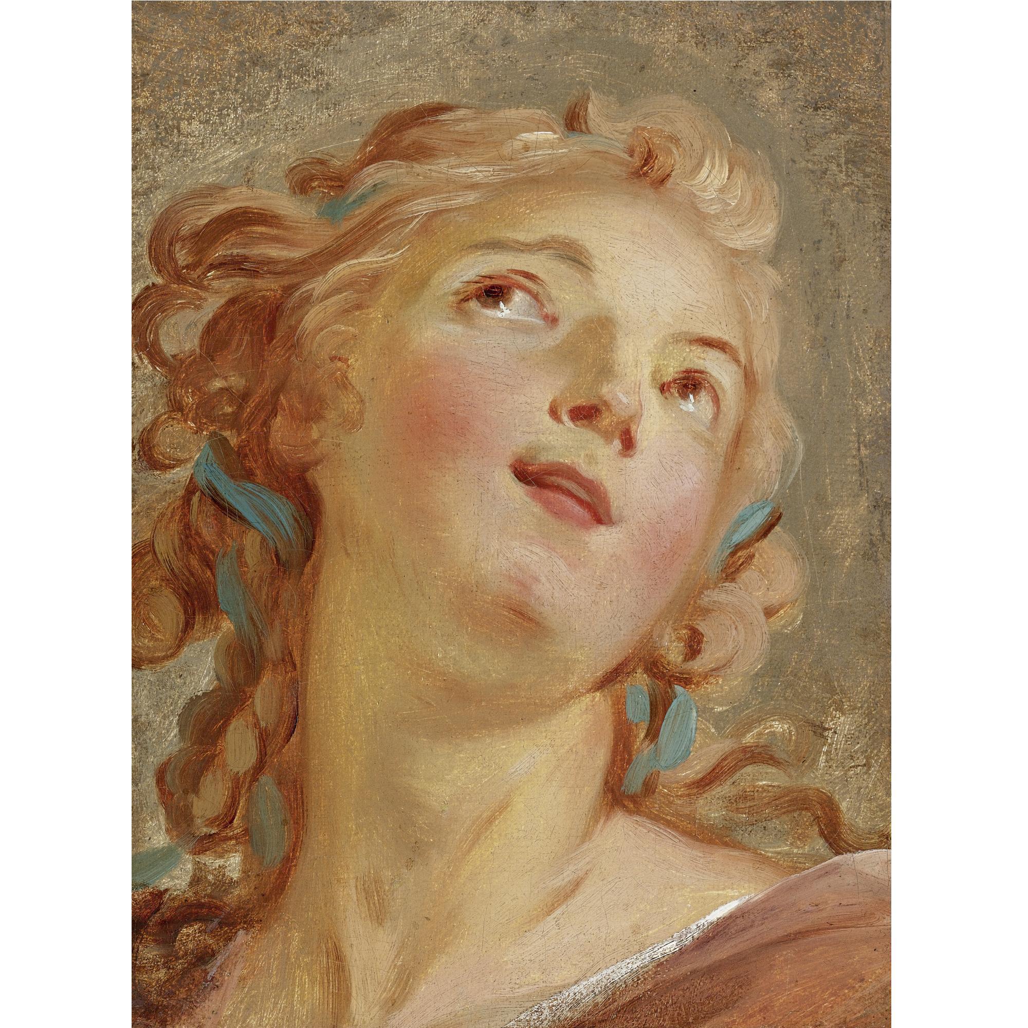 Jean-Simon Berthélemy - Head Of A Young Woman Looking Up