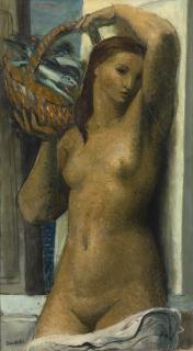 Jean Souverbie - Jeune Femme Avec Un Panier De Poisson