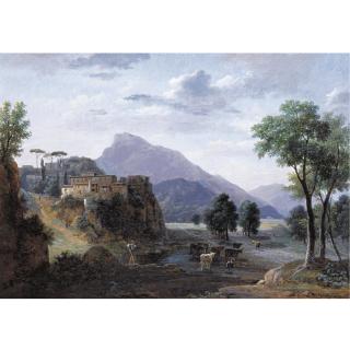 Jean-Victor Bertin - Italianate Mountainous Landscape With A Shepherd And Cattle Crossing A River