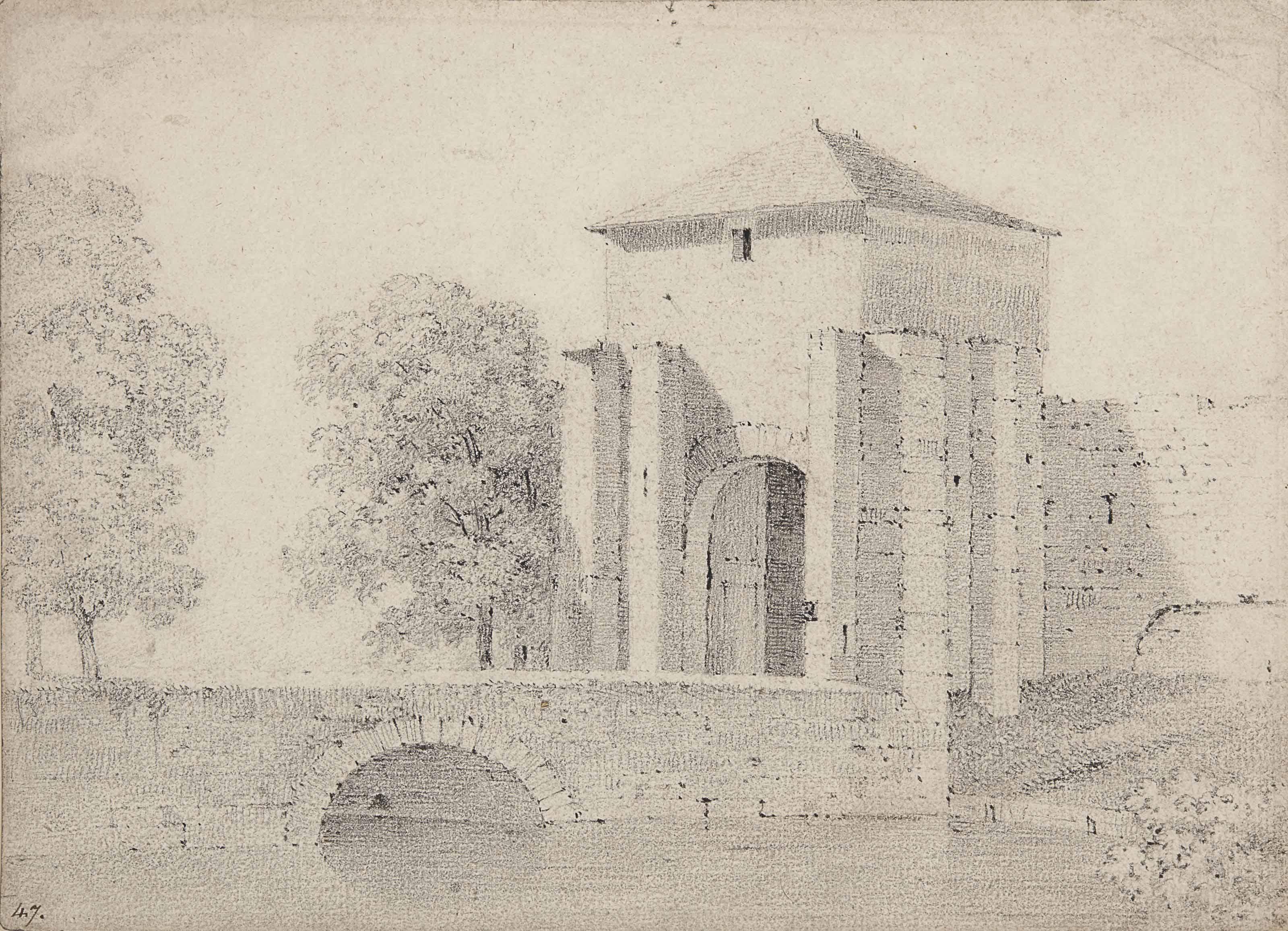 Jean-Victor Bertin - Vue d  ’  un pont avec une tour