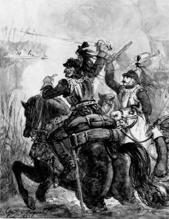 Jean-Victor Schnetz - Two cavalry officers crossing a ford