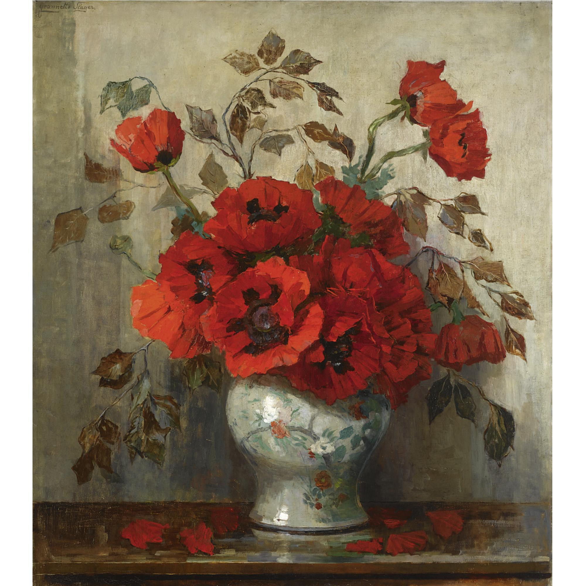Jeanette Slager - A Still Life With Poppies In A Vase