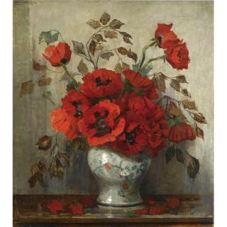 Jeanette Slager - A Still Life With Poppies In A Vase