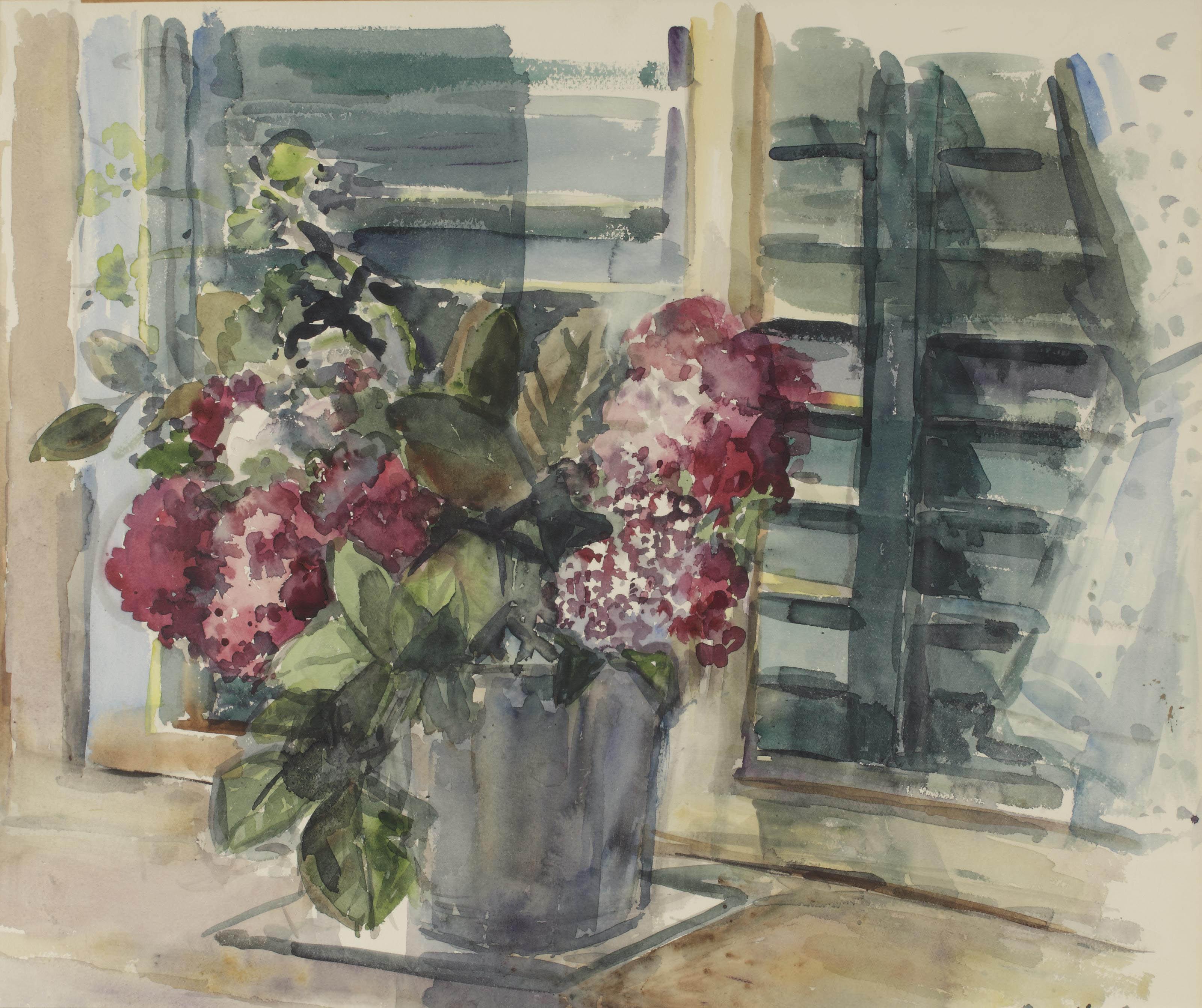 Jeanne Bieruma Oosting - Purple flowers in front of a window