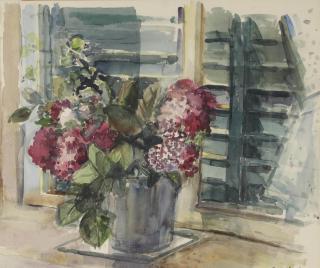 Jeanne Bieruma Oosting - Purple flowers in front of a window