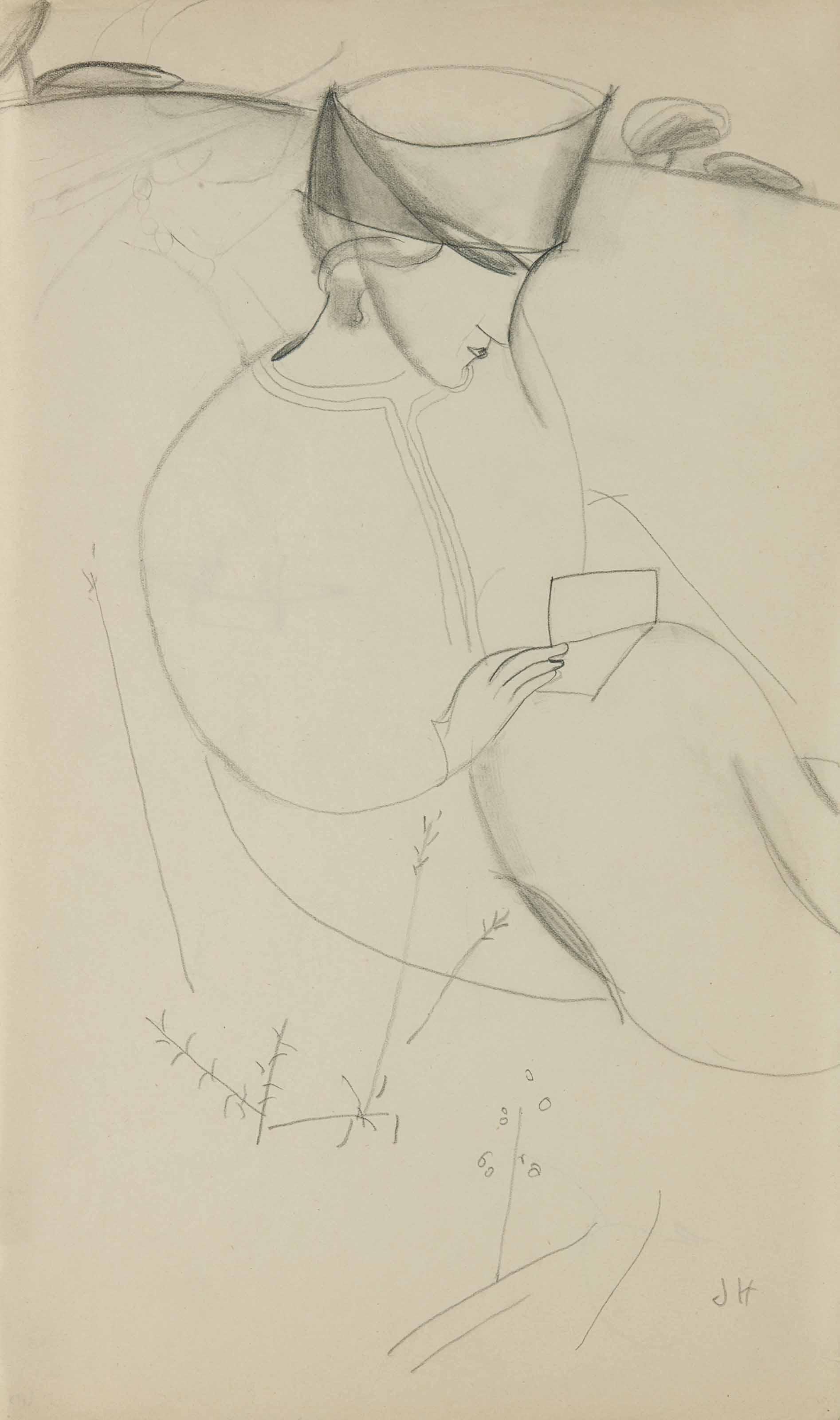 Jeanne Hébuterne - Femme au chapeau dans un paysage (recto); Étude de femme au chapeau (verso)