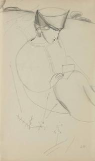 Jeanne Hébuterne - Femme au chapeau dans un paysage (recto); Étude de femme au chapeau (verso)