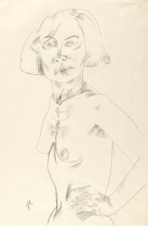 Jeanne Mammen - Stehender weiblicher Halbakt mit Perlenkette