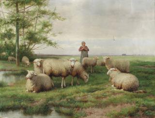 Jef Louis Van Leemputten - Tending the flock