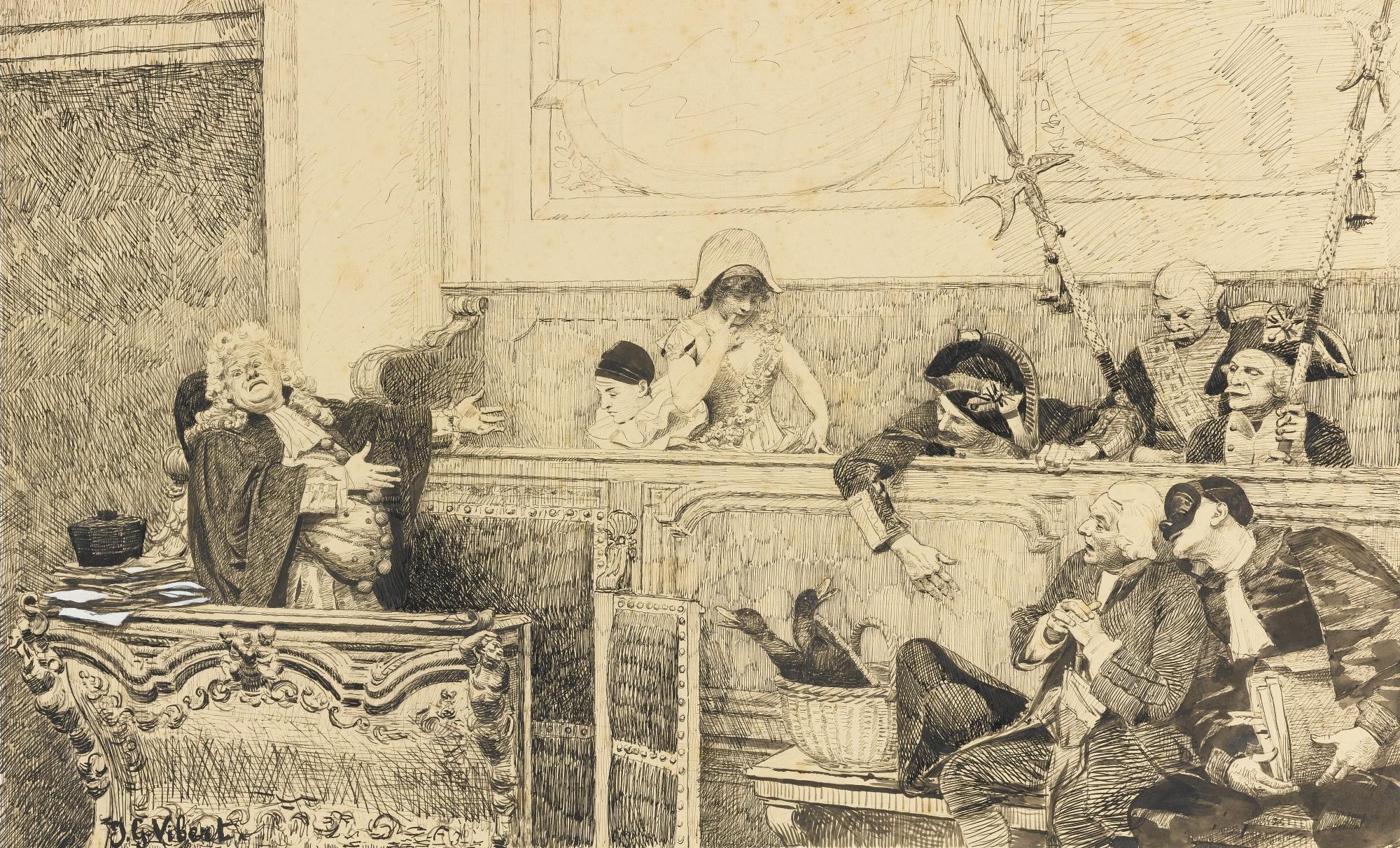 Jehan Georges Vibert - French une Cause Celebre (The Trial Of Pierrot)