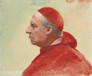 Jehan-Georges Vibert - Portrait D\'Un Cardinal En Buste, De Profil Vers La Gauche