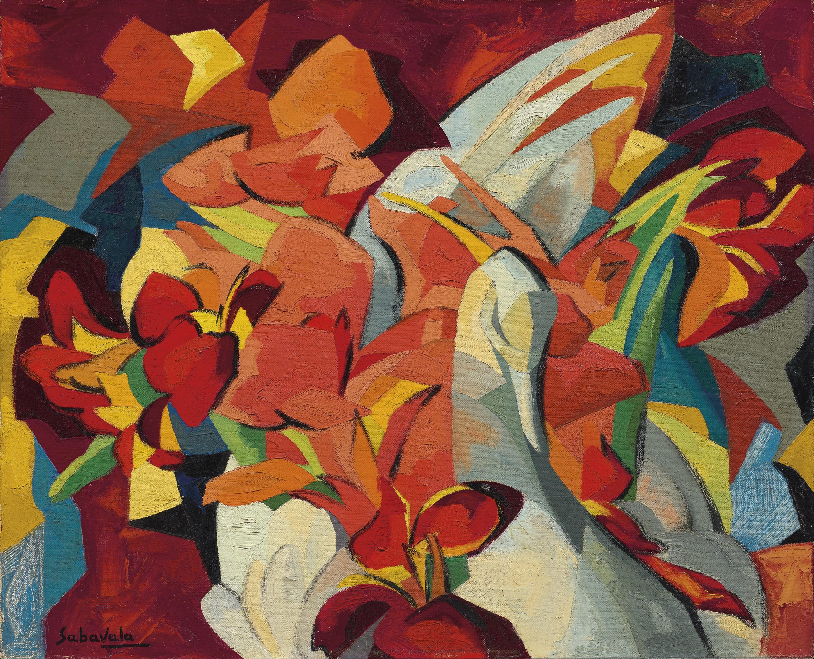 Jehangir Sabavala - Canna-heads and Swan