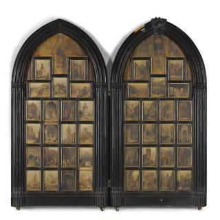 Jenaro Pérez Villaamil - Spanish 42 Views Of Spanish Towns Including Toledo, Seville, Córdoba, Oviedo And Granada, Mounted In A 19Th Century Ebonised Gothic Two-Fold Screen