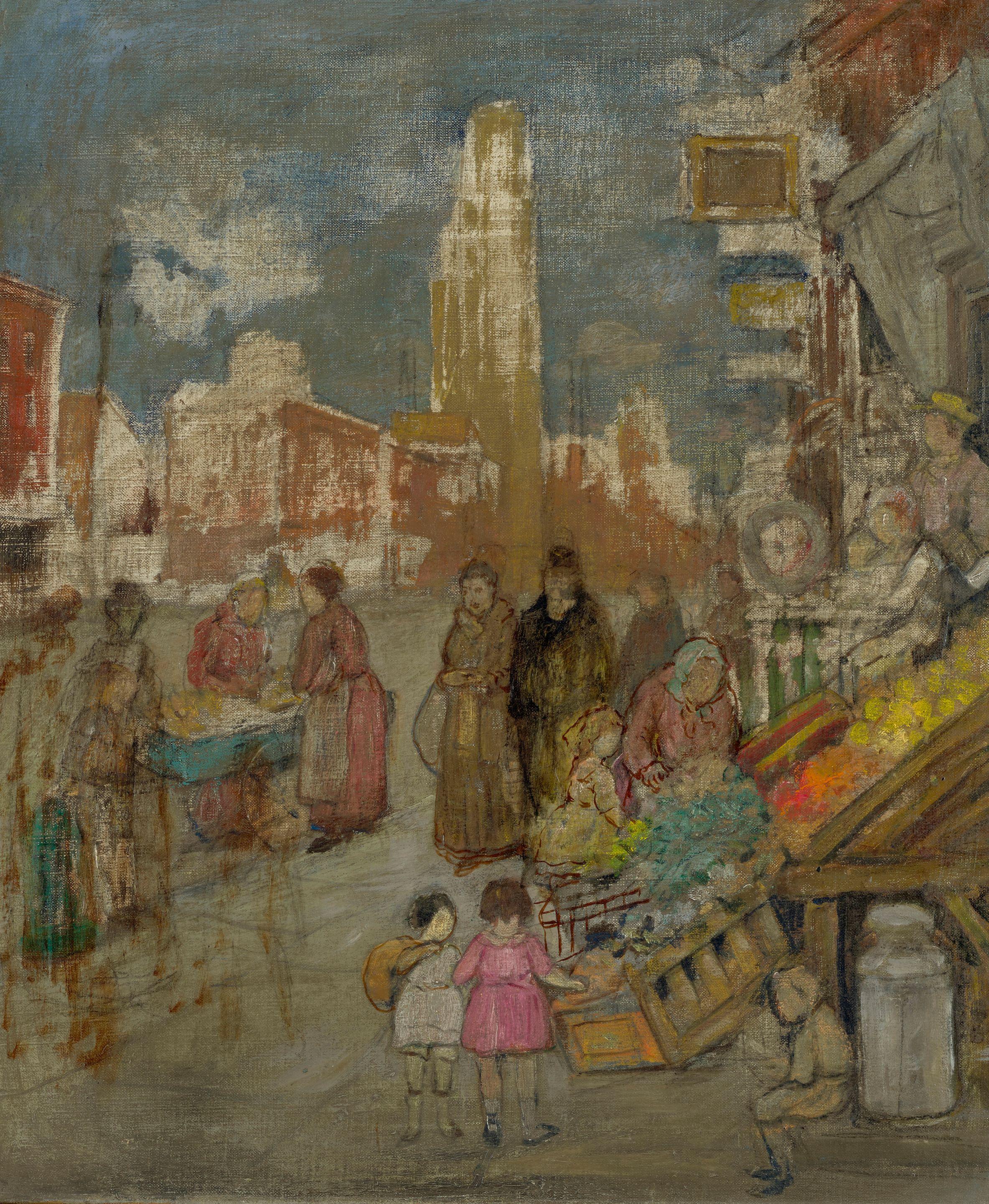 Jerome Myers - Street Scene with Fruit Stand