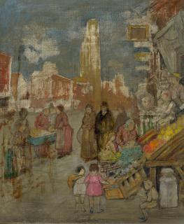 Jerome Myers - Street Scene with Fruit Stand