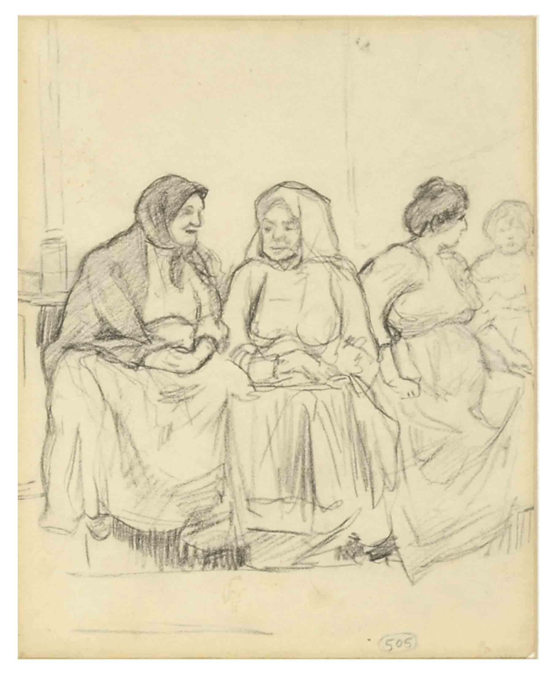Jerome Myers - Three Seated Women And A Child