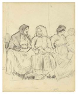 Jerome Myers - Three Seated Women And A Child
