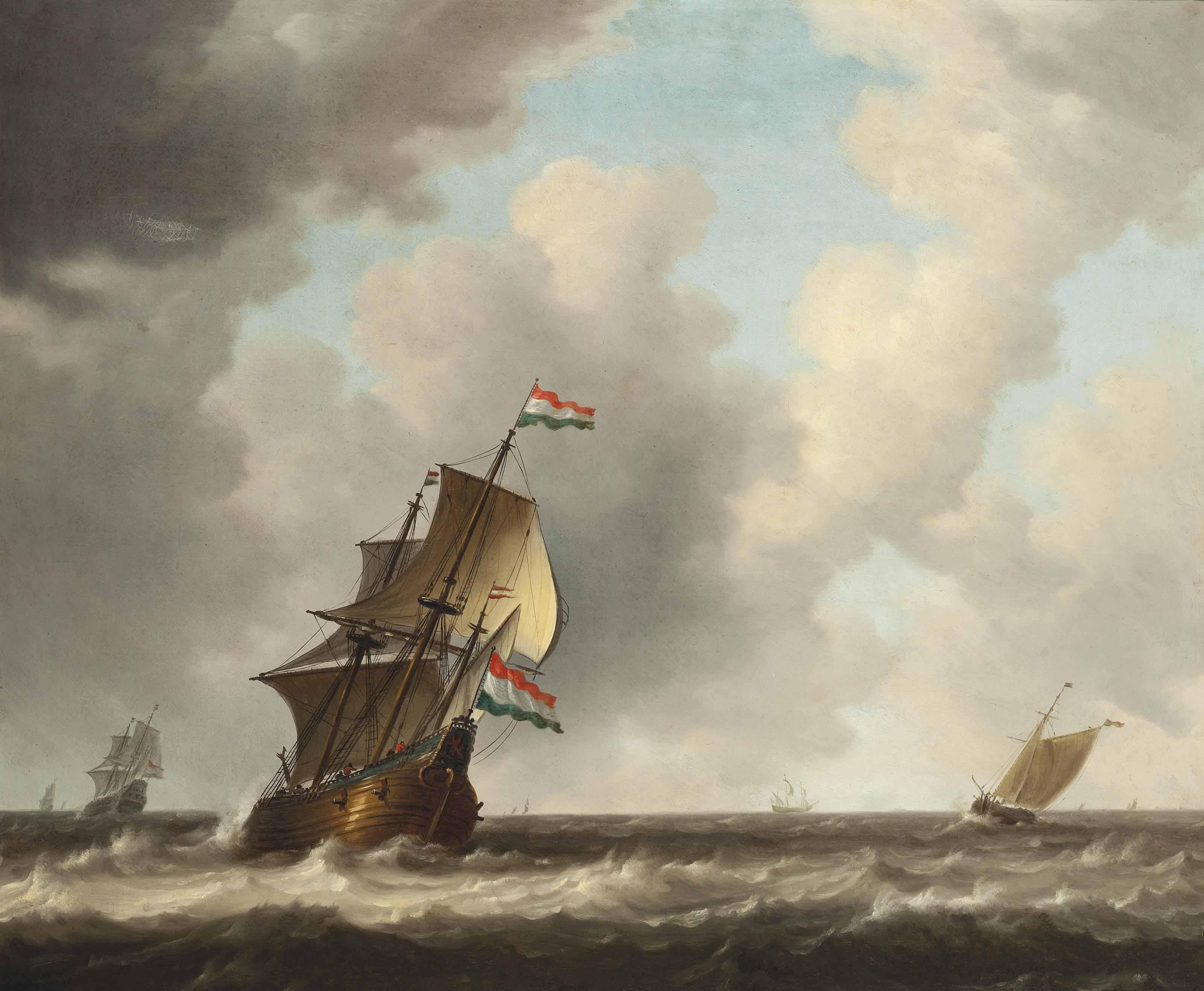 Jeronimus Van Diest - A Dutch Man-O\'-War And Other Shipping In Choppy Waters