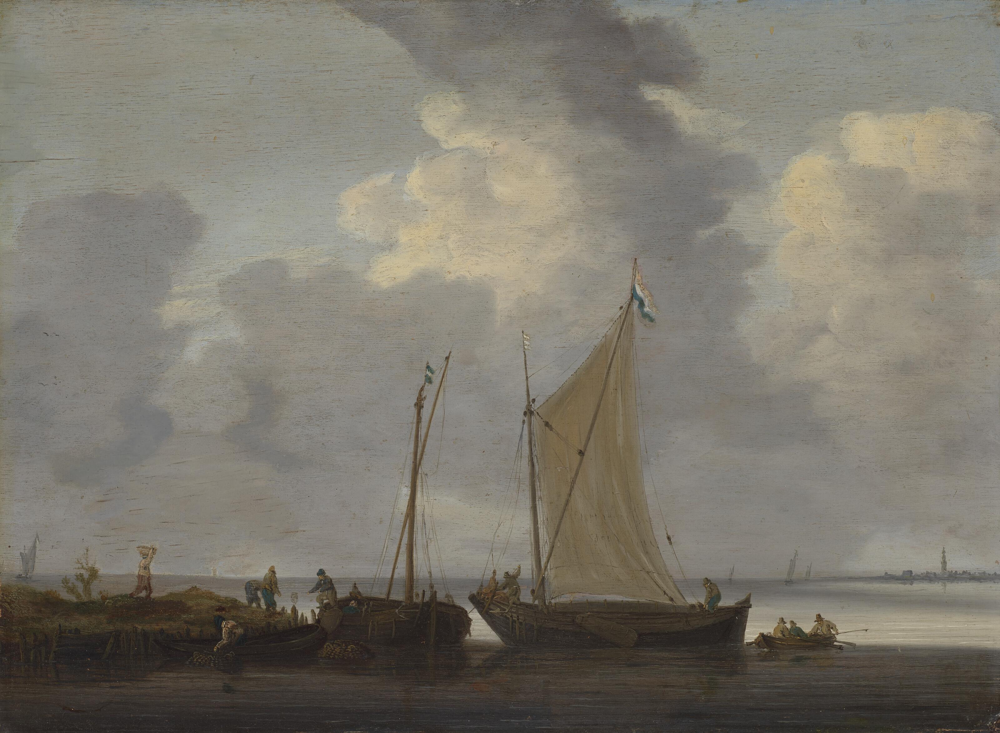Jeronymus van Diest - A Calm With Fishermen Unloading Their Catch