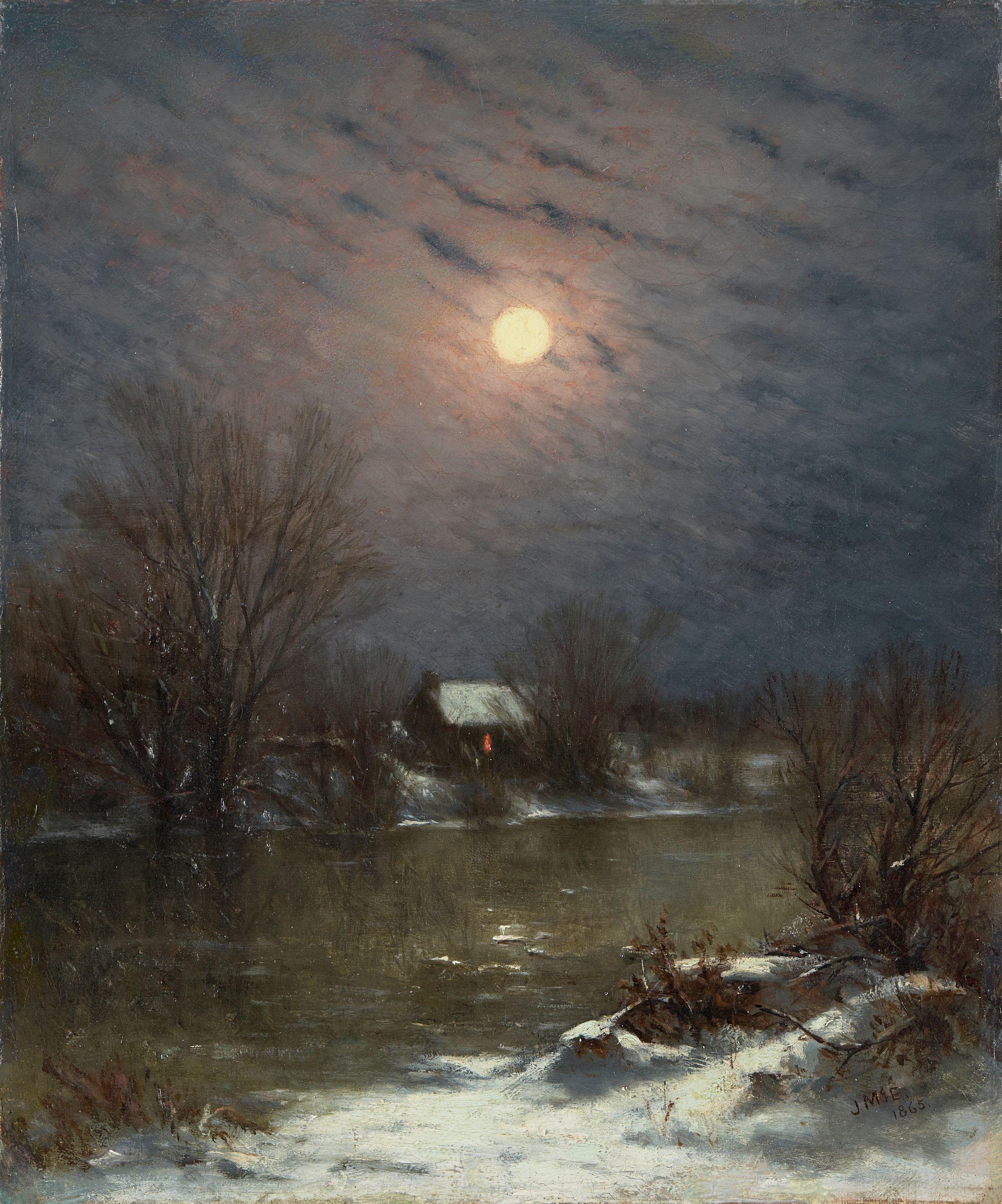 Jervis McEntee - Under a Full Moon 12 1/8 x 10 in. (30.8 x 25.4 cm.)