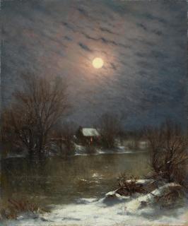 Jervis McEntee - Under a Full Moon 12 1/8 x 10 in. (30.8 x 25.4 cm.)