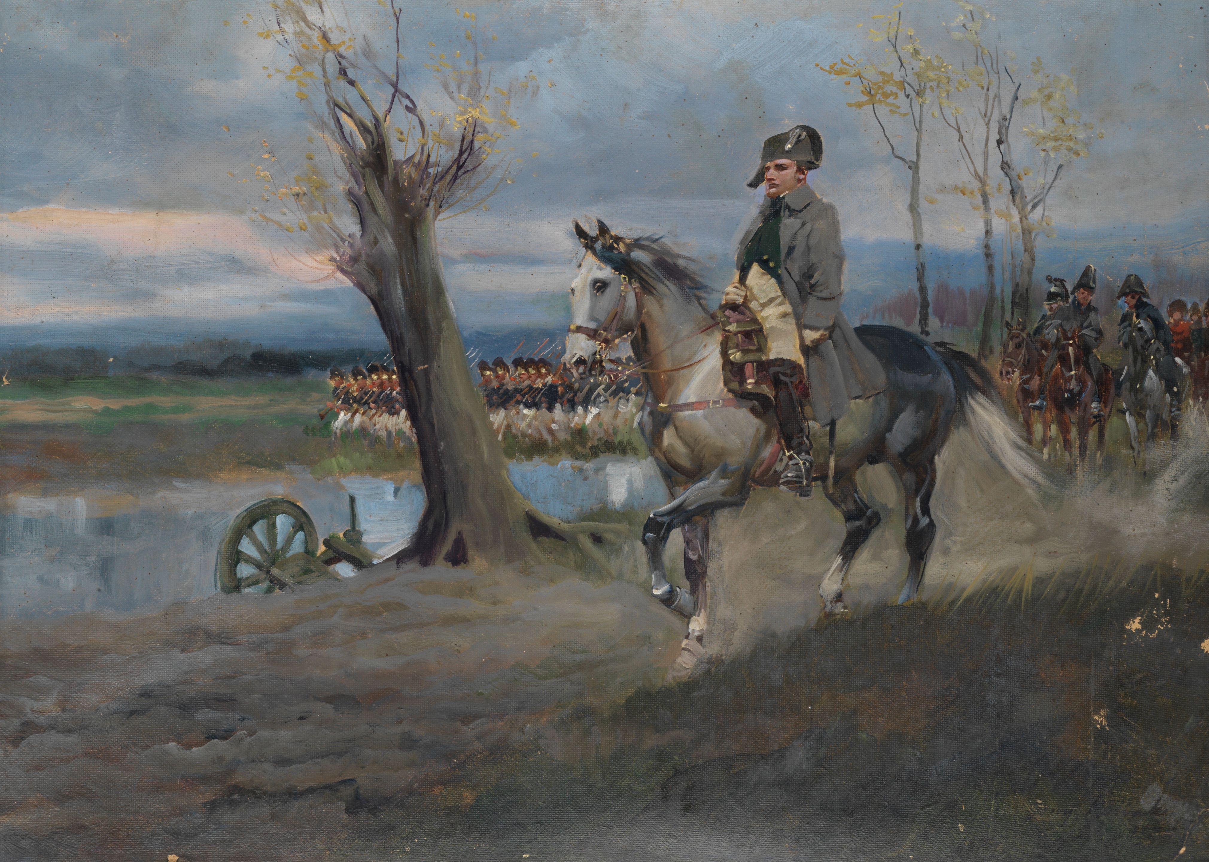 Jerzy Kossak - Napoleon on horseback leading his troops