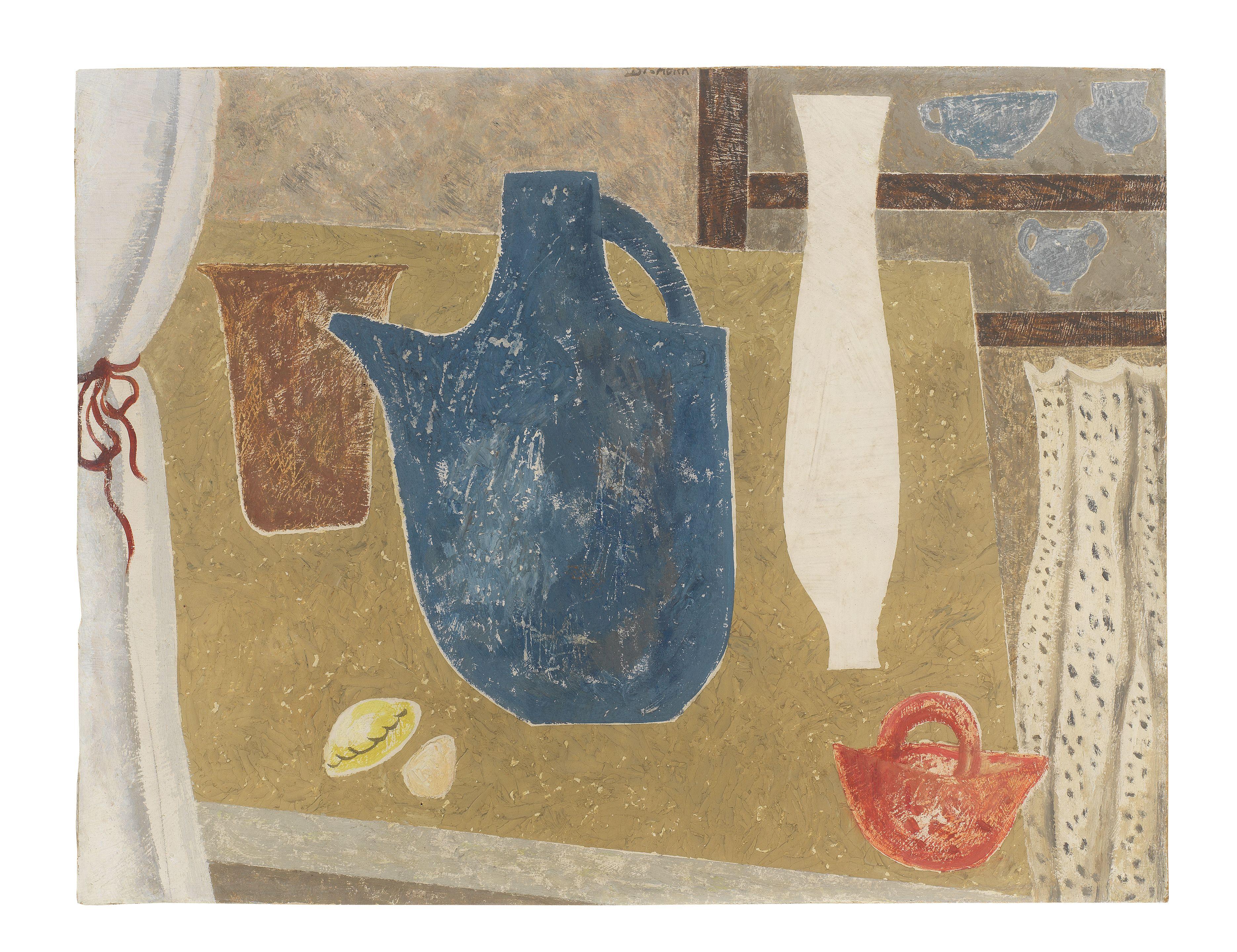 Jessica Dismorr - Vases, Jugs, Curtains (Still Life with Pots and Vases)
