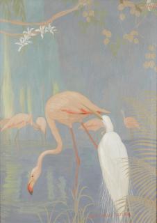 Jessie Arms Botke - Egret and Flamingo