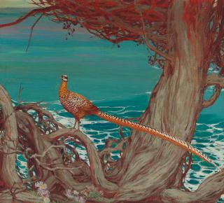Jessie Arms Botke - Pheasant on a tree along the coast