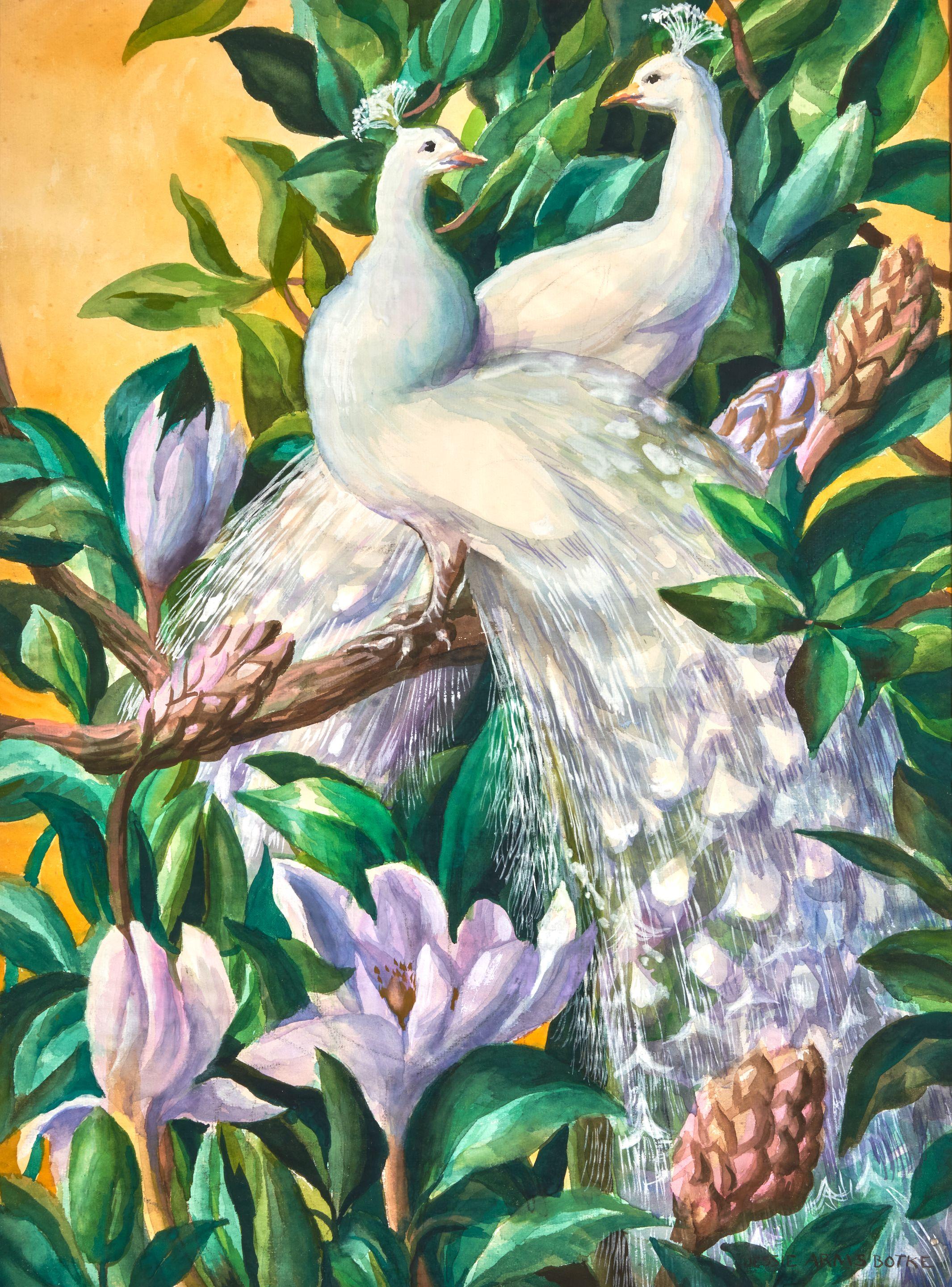 Jessie Arms Botke - Two White Peacocks