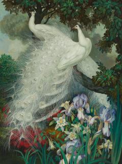 Jessie Arms Botke - White Peacocks and Iris